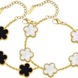 Women Gold Bracelets Jewelry Set - 18K Gold Plated Floral Bracelets,Stainless St